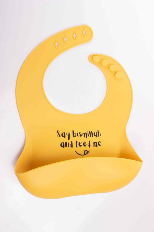 Say Bismillah and Feed Me Silicone Baby Bib - Mustard